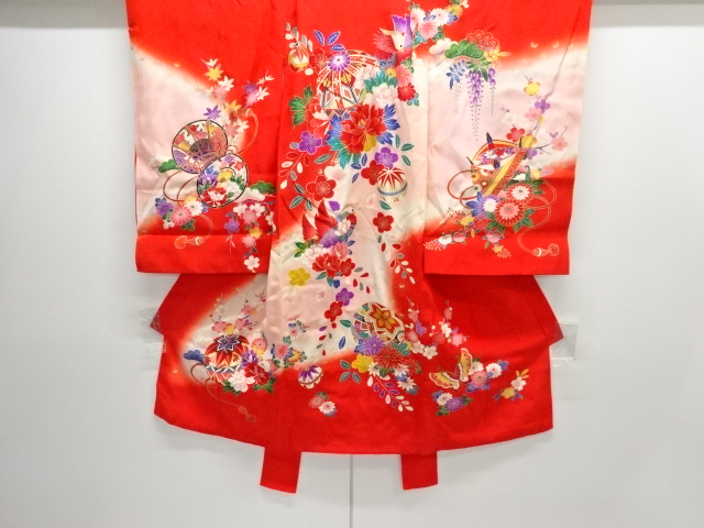 アンティーク　鞠に鴛鴦・草花模様着物